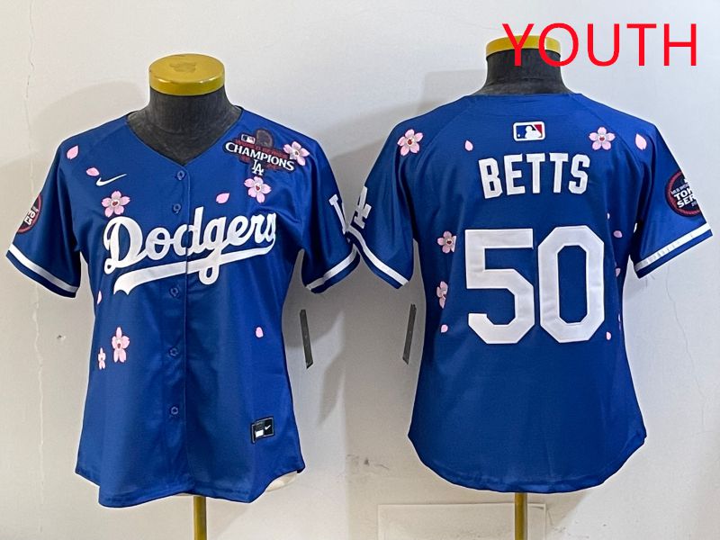 Youth Los Angeles Dodgers 50 Betts Blue Sakura Edition 2025 Nike MLB Jersey style 3